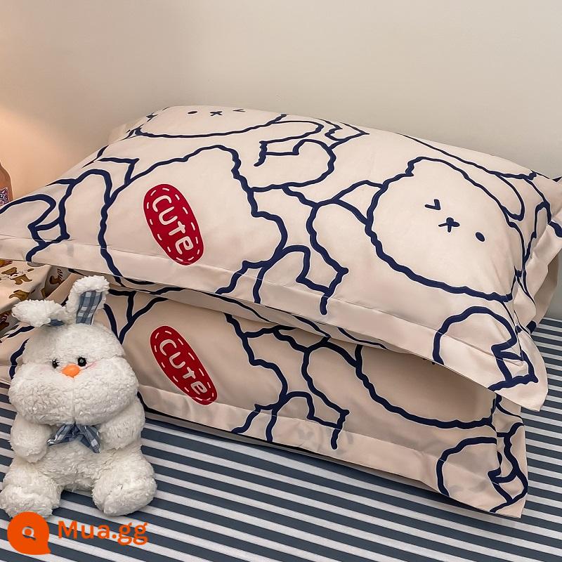 Vỏ gối cotton đã giặt sạch một cặp vỏ gối đơn 48cmx74cm ký túc xá sinh viên lõi gối trẻ em chuyên dụng cả đầu - Ngôn ngữ gấu dễ thương