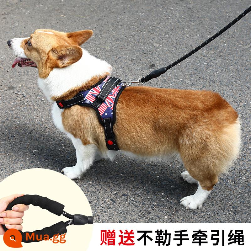 Dây dắt chó kiểu vest cỡ vừa chó nhỏ corgi bichon gấu bông ôm ngực túi bé chó con xích chó đi dạo xích chó - Ngực và lưng Cờ Liên Minh [Tặng dây kéo 1,5m]