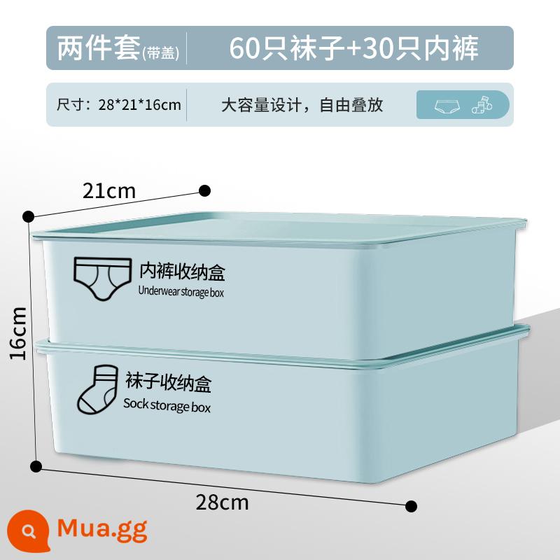 Hộp Bảo Quản Đồ Lót Tất Quần Lót Phân Đoạn Hiện Vật Đồ Lót Hộ Gia Đình 3 Trong 1 Hộp Người Tổ Chức Tủ Quần Áo Ngăn Kéo - Sky Blue⭐[Hộp đồ lót + Hộp tất] (Bìa đôi) * Nhãn dán hoạt hình miễn phí