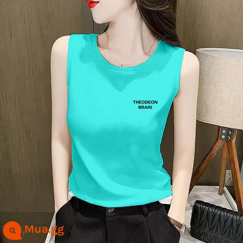 Cotton nguyên chất yếm nữ mặc bên trong mùa hè 2023 thể thao mới mặc bên ngoài áo vest đáy áo sơ mi Áo thun không tay hàng đầu - 099-Hồ Xanh-A90