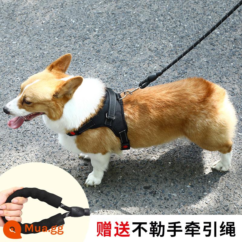 Dây dắt chó kiểu vest cỡ vừa chó nhỏ corgi bichon gấu bông ôm ngực túi bé chó con xích chó đi dạo xích chó - Ngực và lưng đen [dây kéo 1,5m miễn phí]