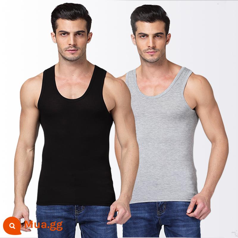 Cotton nguyên chất áo vest nam mùa hè vượt chướng ngại vật thể thao mặc bên trong xuân thu đáy tập thể dục không tay cotton trắng ông già áo - Đen + Xám [2 gói]