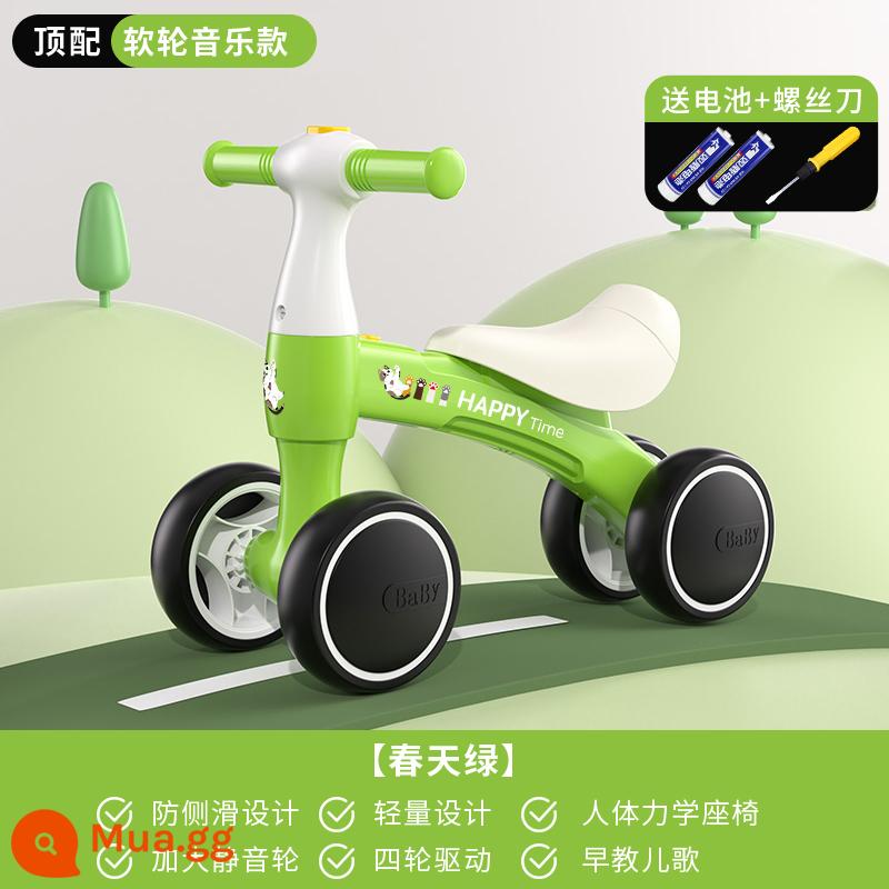 Xe thăng bằng trẻ em không bàn đạp 1-3 tuổi tập đi xe trượt scooter bốn bánh cho bé xe trượt trẻ em song song xe cho bé - Model âm nhạc hàng đầu - xanh xuân - im lặng và chống trượt - bánh xe mềm [miễn phí pin + tuốc nơ vít]