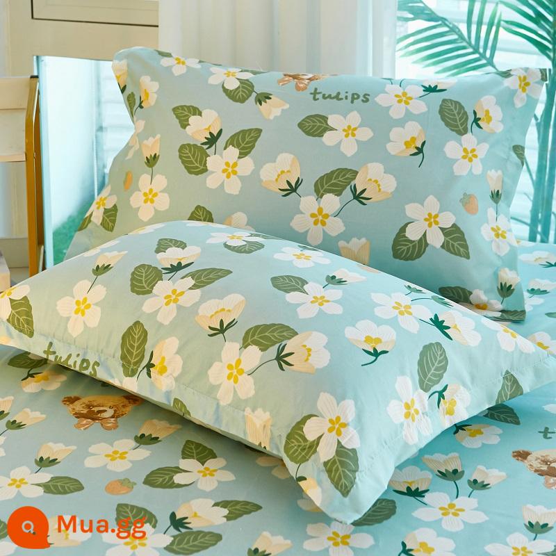 Vỏ gối cotton đã giặt sạch một cặp vỏ gối đơn 48cmx74cm ký túc xá sinh viên lõi gối trẻ em chuyên dụng cả đầu - H Jasmine Gấu