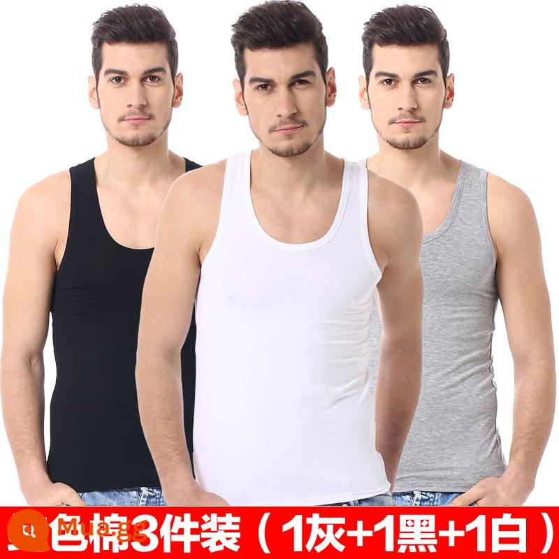 Bộ 3 Áo Vest Nam Cotton Nguyên Chất Vượt Rào Thể Thao Đáy Áo Sơ Mi Quần Lót Cotton Mỏng Sling Tập Thể Hình Quần Lót Không Đường May - 1 đen + 1 trắng + 1 xám [gói ba mảnh]