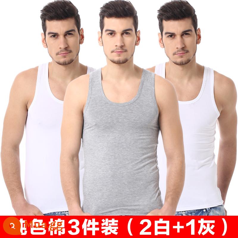 Bộ 3 Áo Vest Nam Cotton Nguyên Chất Vượt Rào Thể Thao Đáy Áo Sơ Mi Quần Lót Cotton Mỏng Sling Tập Thể Hình Quần Lót Không Đường May - 2 màu trắng + 1 màu xám [gói ba mảnh]