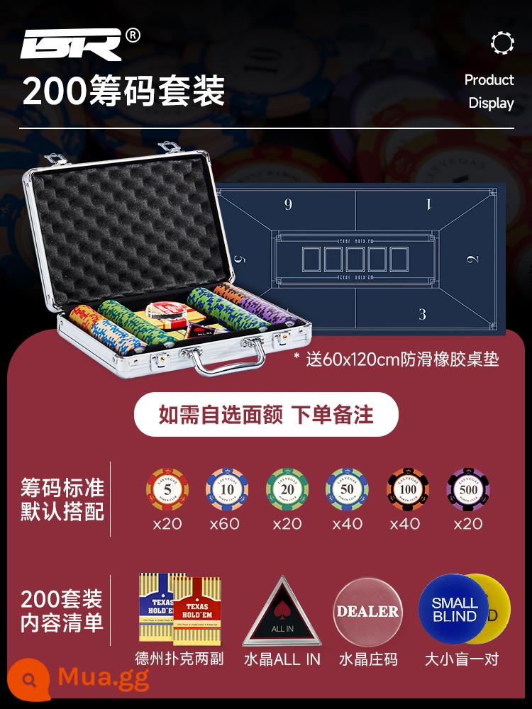 Texas Hold'em Poker Chip Set Thái Đất Sét Mạt Chược Phòng Thẻ Chip Đặc Biệt Đồng Xu Hộp Nhôm Cao Cấp Texas Poker Khăn Trải Bàn - Khăn trải bàn 1,2m + 200 chip + [hộp nhôm bạc tiêu chuẩn] + phiên bản nâng cấp dành cho 3-6 người