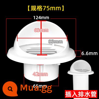 Mũ thoáng khí PVC chống mưa nắp 110 160 mái tường bên ngoài phạm vi mui xe xả bóng thông gió bìa cửa thoát khí 75 lỗ thông hơi - 75mm - mui xe thông hơi hai mảnh