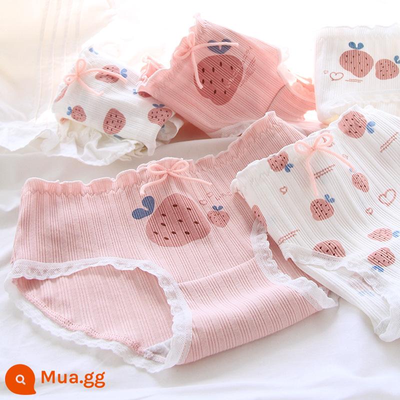 Quần lót cotton cho bé gái từ trung tuổi trở lên quần an toàn quần sịp cotton cho bé gái 100% cotton kháng khuẩn 12-15 tuổi - Bộ 5 quả dâu tây lớn màu hồng mới