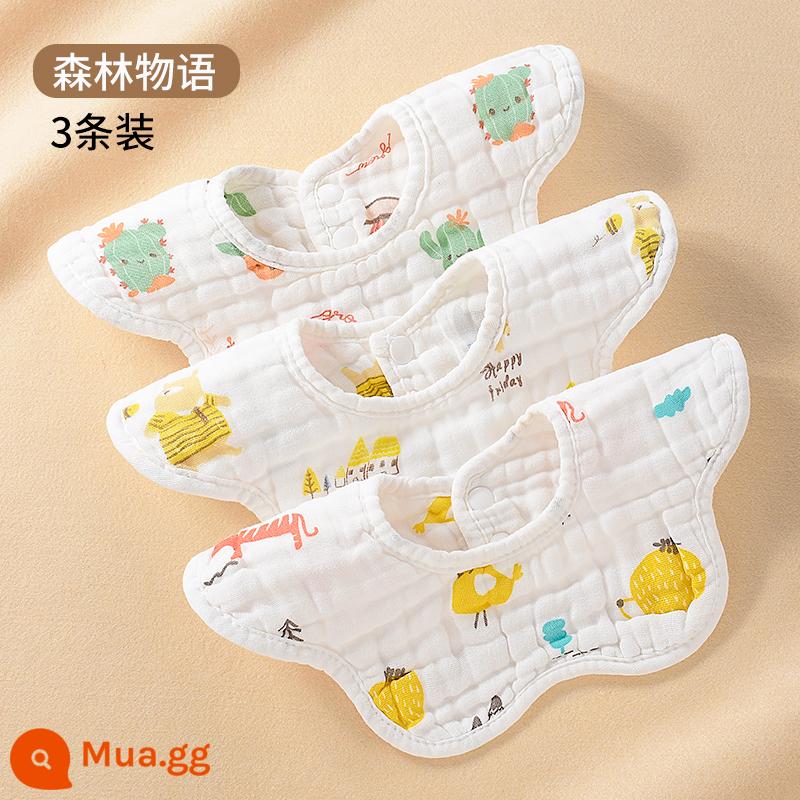 Yếm nước bọt cho bé cotton nguyên chất loại A trẻ sơ sinh khăn gạc chống nước nhổ yếm 0 đến 6 tháng 3 - (6 lớp phong cách xuân thu) gạc cotton nguyên chất-Chuyện Rừng [3 gói]