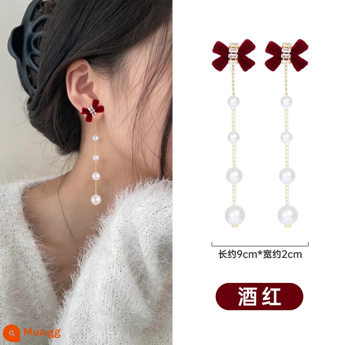 Bông tai nữ bạc sterling thiết kế dạng hốc cao cấp ánh sáng sang trọng bông tai ngọc trai phiên bản dài bông tai 2023 kim tai hợp thời trang mới - bông tai nơ tua rua