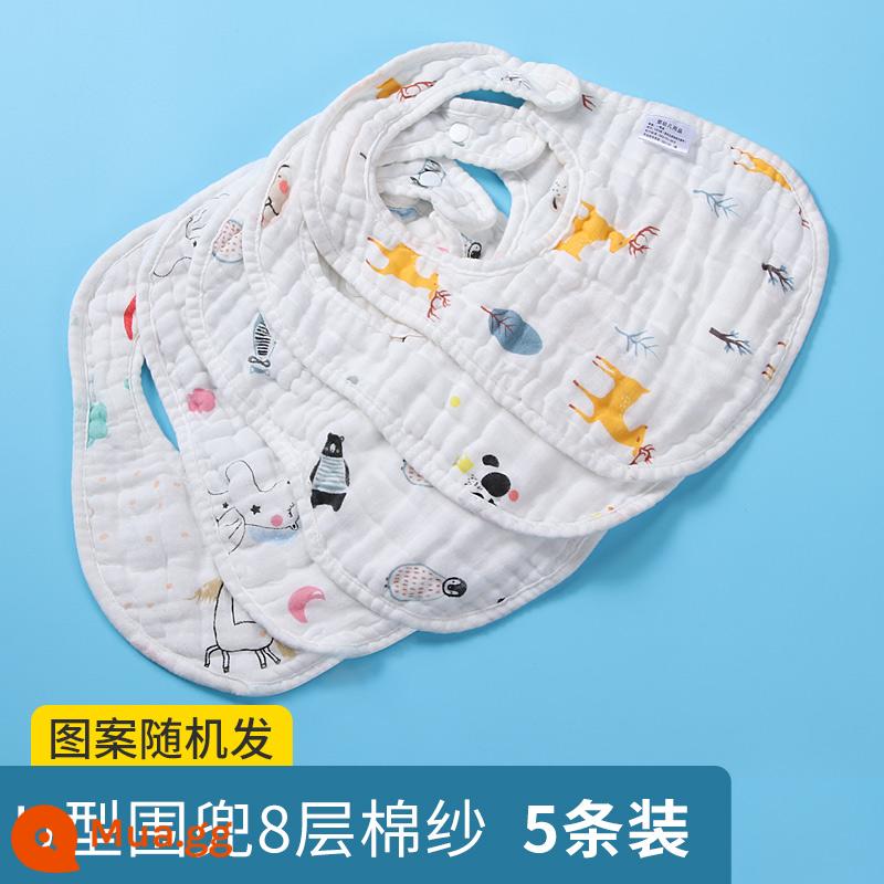 Nước dãi em bé khăn gạc cotton nguyên chất không thấm nước Yếm nhổ bé sơ sinh Túi yếm xoay 360 độ Yếm mùa xuân và mùa thu - Yếm chữ U 8 lớp 5 chiếc