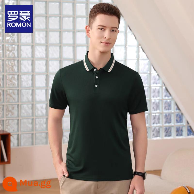 Romon nam có ve áo áo sơ mi polo xu hướng trẻ trung phù hợp với tất cả các trận đấu Áo thun ngắn tay áo thun nửa tay áo thun đi làm quần áo hàng đầu T - Màu xanh đậm 5577 một chiếc