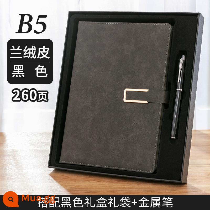 Máy tính xách tay kinh doanh tùy chỉnh phụ notepad b5 sách văn phòng lớn dày văn phòng phẩm nhật ký sinh viên tùy chỉnh có thể in logo đọc ghi chú bán buôn tùy chỉnh - B5 hộp đen da nhung xanh đen + bút kim loại