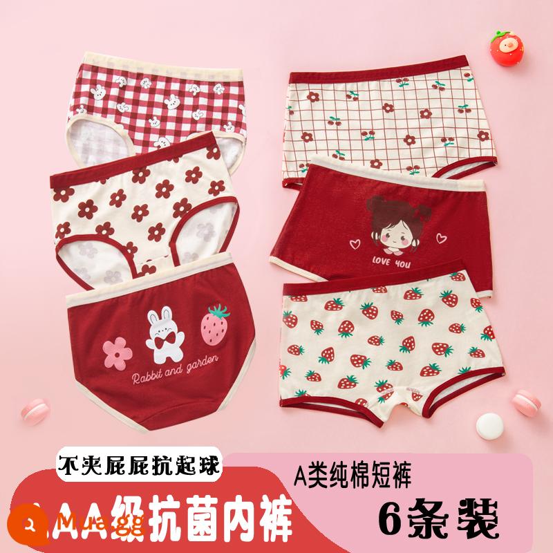 Quần Lót Trẻ Em Bé Gái Cotton Boxer Ba Quần Lót Bé Gái Bé Lớn Bé Trai Thỏ Năm Đỏ Sinh Năm Quần Short - 8809+3322# Ba hoặc bốn góc 6 gói