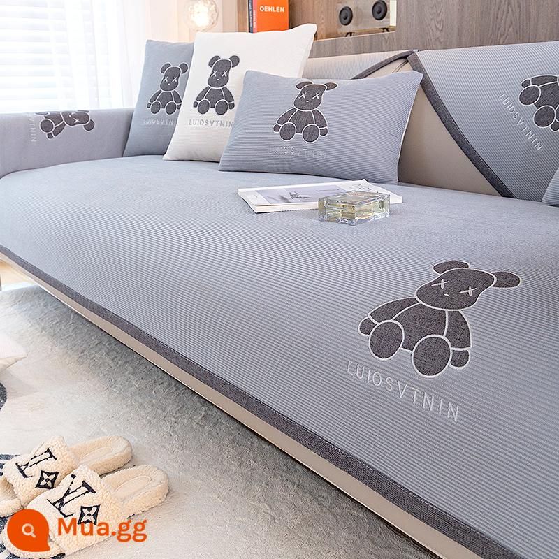 Voan Sofa Đệm Chống Trơn Trượt Cao Cấp Ghế Sofa Tất Cả Đơn Giản Hiện Đại Bốn Mùa Đa Năng Khăn Trải Đệm Mới - Gấu bạo lực-Xám nhạt[xh]