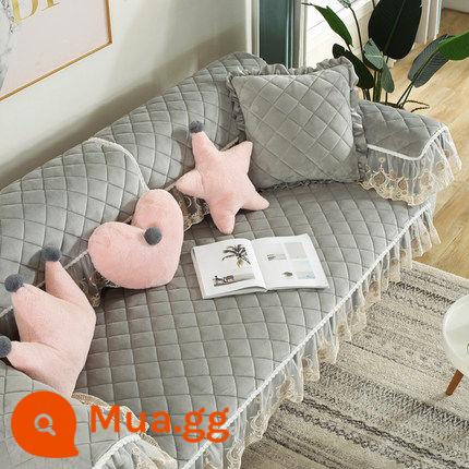 Pha Lê Mới Nhung Mùa Đông Sang Trọng Đệm Sofa Cao Cấp Đơn Giản Đệm Ghế Chống Trơn Trượt Vải Khăn Cho Tất Cả Các Mùa - Crystal Velvet Wanyun (viền váy ren) - xám