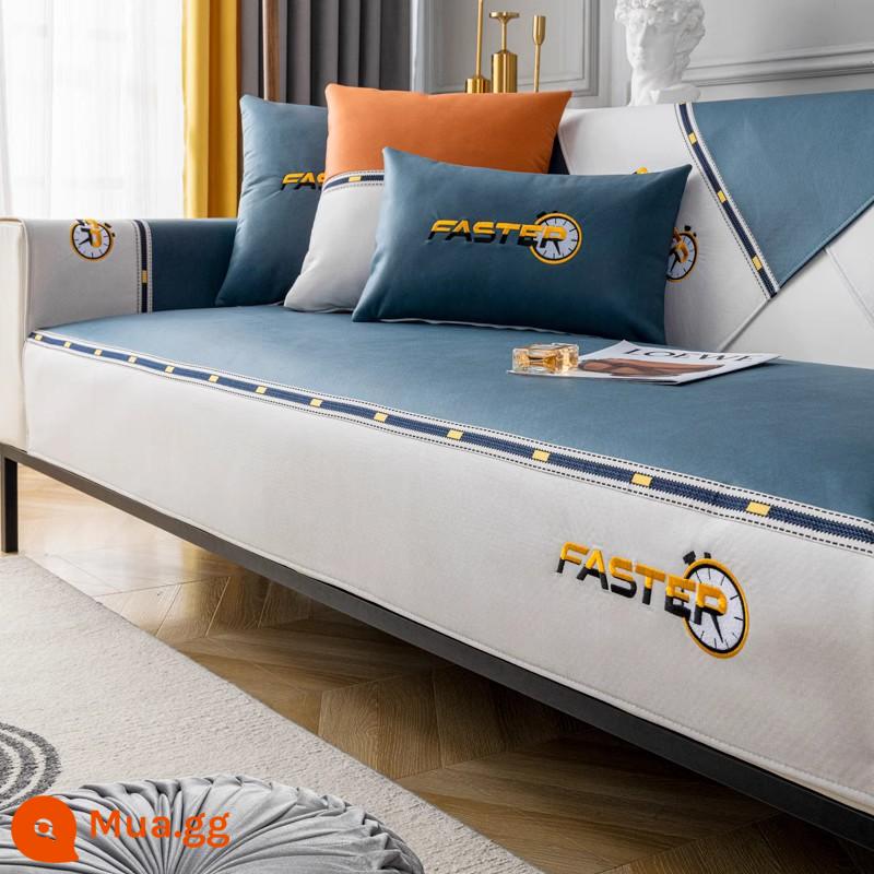 Công nghệ đệm sofa vải bốn mùa phổ thông đơn giản hiện đại cao cấp chống trượt bọc ghế sofa đệm ghế sofa bọc khăn đầy đủ - Mẫu vải thêu kỹ thuật-gy xanh đậm