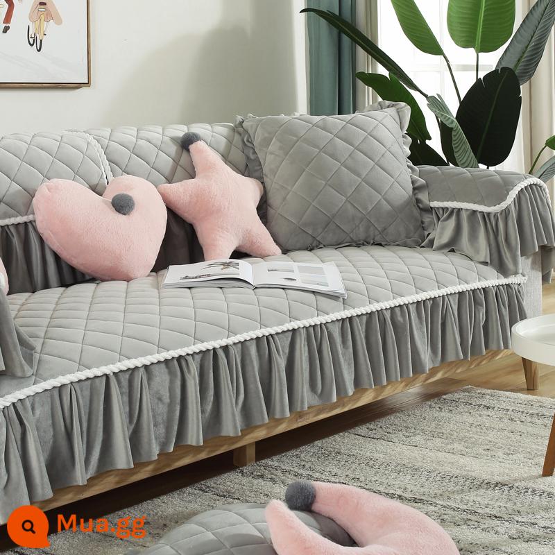 Pha Lê Mới Nhung Mùa Đông Sang Trọng Đệm Sofa Cao Cấp Đơn Giản Đệm Ghế Chống Trơn Trượt Vải Khăn Cho Tất Cả Các Mùa - Nhung pha lê Su Xue-xám