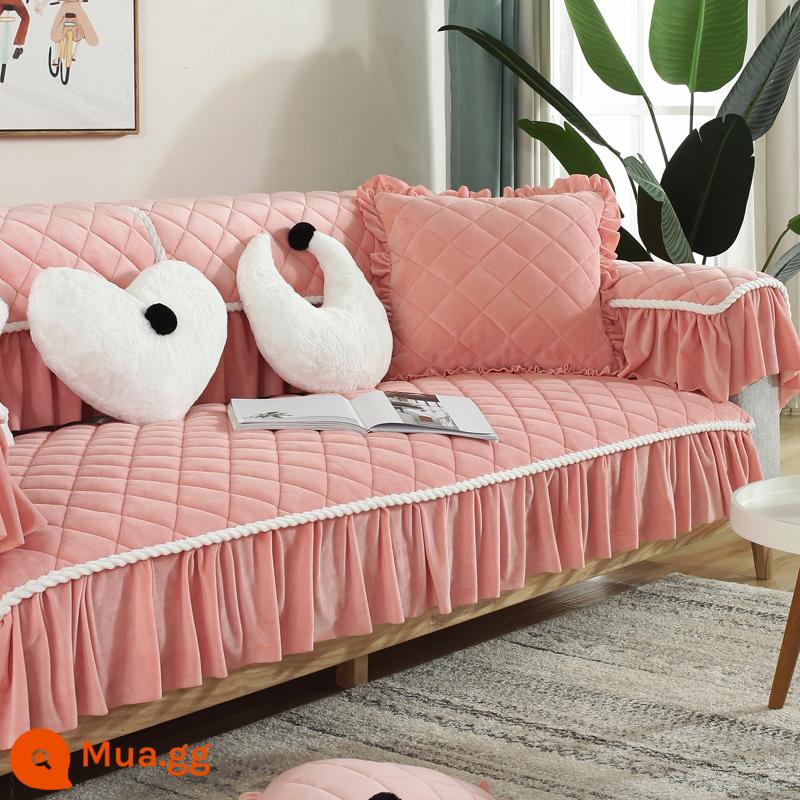 Pha Lê Mới Nhung Mùa Đông Sang Trọng Đệm Sofa Cao Cấp Đơn Giản Đệm Ghế Chống Trơn Trượt Vải Khăn Cho Tất Cả Các Mùa - Crystal Velvet Su Xue-Hồng