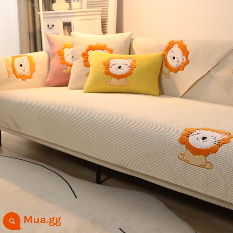 Sofa Đệm Bốn Mùa Đa Năng Vải Chống Trơn Trượt Hiện Đại Đơn Giản Mùa Đông Bọc Ghế Sofa Bao Khăn Trọn Gói Đệm Ghế Bọc Vải - Sư tử-be ngọt ngào [Lshang]