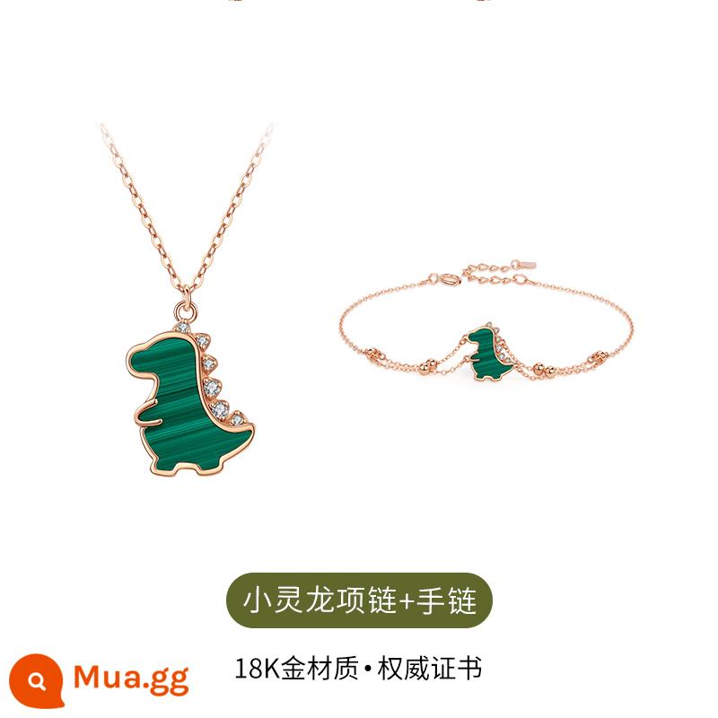 Isyou18k màu vàng vòng cổ rồng dễ thương nữ 2022 nữ mới ánh sáng sang trọng thích hợp malachite quà tặng ngày lễ tình nhân - Dây chuyền + vòng tay rồng nhỏ vàng 18k