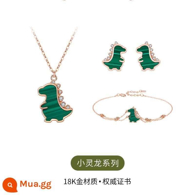 Isyou18k màu vàng vòng cổ rồng dễ thương nữ 2022 nữ mới ánh sáng sang trọng thích hợp malachite quà tặng ngày lễ tình nhân - Bộ ba món Xiaolinglong vàng 18k (dây chuyền + vòng tay + hoa tai)