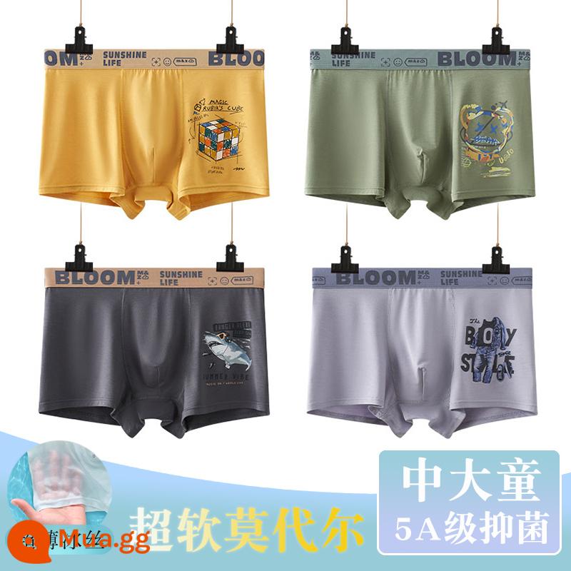 Thiếu niên trung và lớn trẻ em quần lót boxer quần lót trẻ em cậu bé mập cộng mỡ cộng cotton nguyên chất lụa băng phương thức - 583+586 (4 dải kháng khuẩn modal)