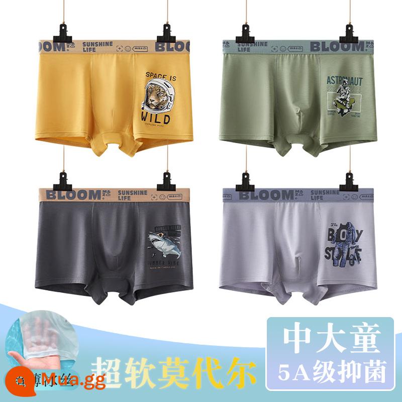 Thiếu niên trung và lớn trẻ em quần lót boxer quần lót trẻ em cậu bé mập cộng mỡ cộng cotton nguyên chất lụa băng phương thức - 585+586 (4 dải kháng khuẩn modal)