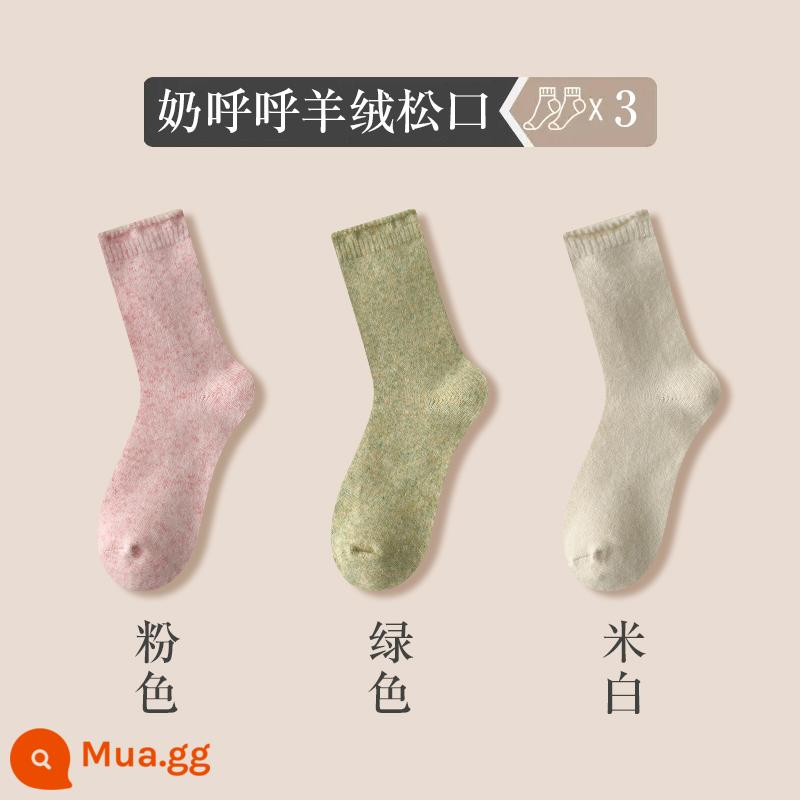 Sang Trọng Tất Nữ Mùa Thu Đông Len Giữa Ống Tất Dày Cashmere Màu Kẹo Tất Lông Ấm Áp Giấc Ngủ giam Tất - [Bộ 10] 3 đôi - hồng + xanh + trắng nhạt