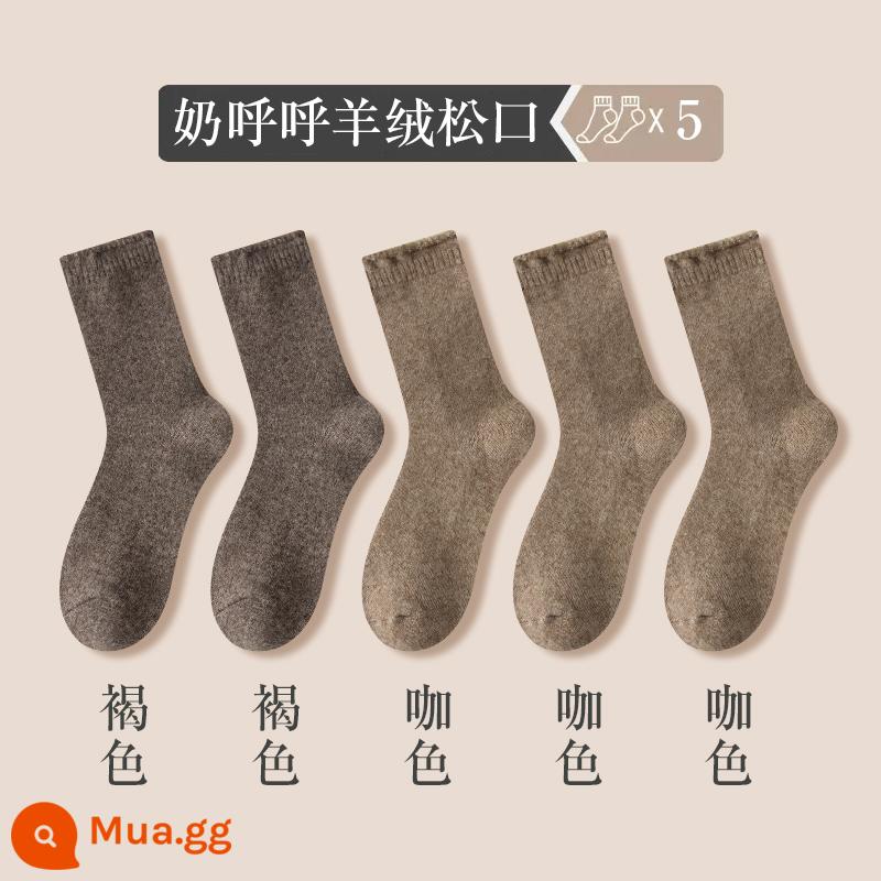 Sang Trọng Tất Nữ Mùa Thu Đông Len Giữa Ống Tất Dày Cashmere Màu Kẹo Tất Lông Ấm Áp Giấc Ngủ giam Tất - [Kết hợp 7] 5 đôi - 2 nâu + 3 cà phê