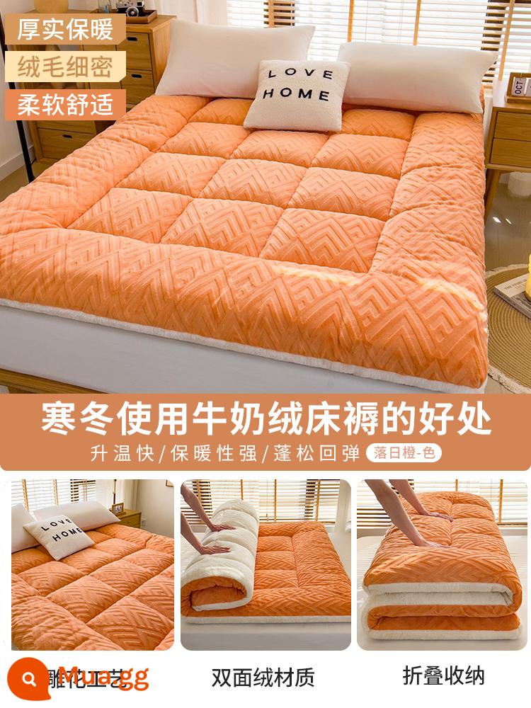 Sữa nhung nệm đệm đệm nhà mùa đông dày ấm nệm san hô nhung cừu nhung nệm lót - Sunset Orange 6cm [A side nhung sữa B side nhung cừu, ôm sát và thoải mái, chống lạnh và ấm áp]❤ Lạnh quá chúng tôi sẽ đẩy nhanh chuyến hàng với SF Express