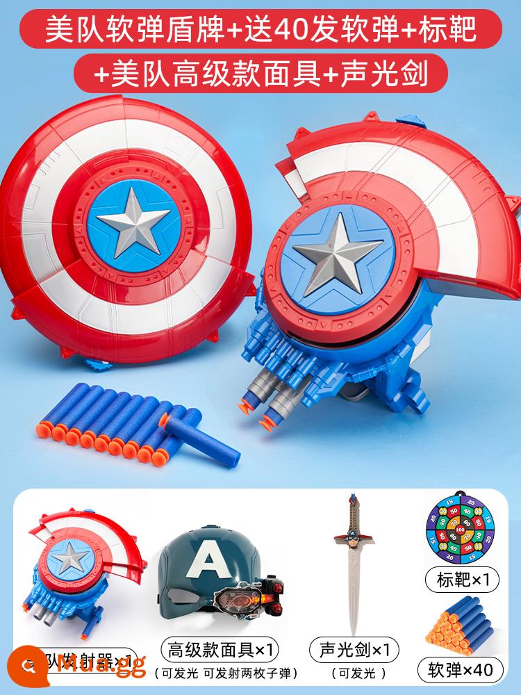 Khiên Captain America phóng đạn mềm nổ bắn súng cậu bé hơn 6 tuổi quà tặng đồ chơi trẻ em - Đạn mềm đội Mỹ + mặt nạ cao cấp + kiếm âm thanh và ánh sáng, 40 viên đạn mềm miễn phí + mục tiêu treo