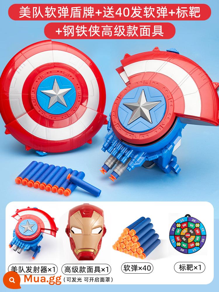 Khiên Captain America phóng đạn mềm nổ bắn súng cậu bé hơn 6 tuổi quà tặng đồ chơi trẻ em - Đạn mềm thép + mặt nạ cao cấp tặng kèm 40 viên đạn mềm + treo mục tiêu