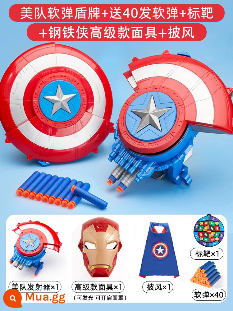 Khiên Captain America phóng đạn mềm nổ bắn súng cậu bé hơn 6 tuổi quà tặng đồ chơi trẻ em - Đạn mềm thép + mặt nạ cao cấp + áo choàng, tặng 40 viên đạn mềm + mục tiêu treo