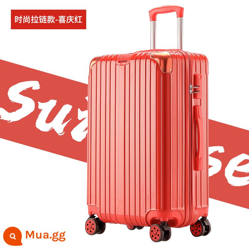 Shunfeng phổ bánh xe vali 20 inch nữ và nam học sinh khung nhôm trường hợp xe đẩy sức chứa lớn vali da vali vali - Màu Đỏ Lễ Hội 1602 Kiểu Dây Kéo (đi kèm vỏ hộp + decal)