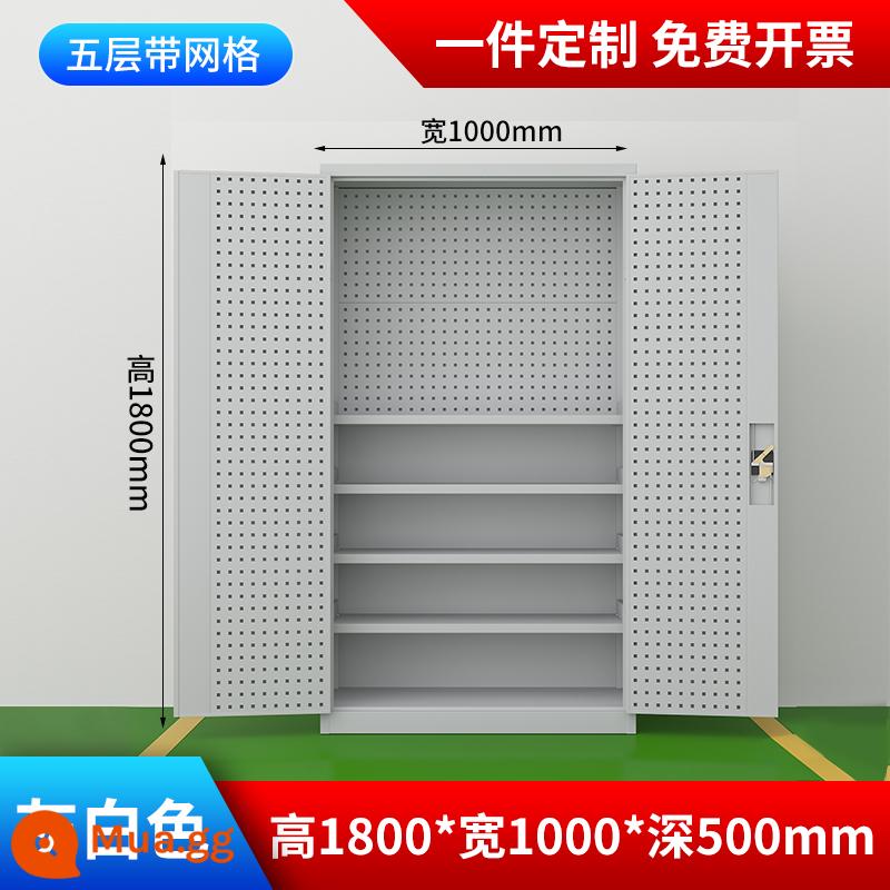 Bảo trì xưởng tủ công cụ phần cứng hạng nặng với ngăn kéo đai sắt hai cửa sửa chữa ô tô tủ khóa đa chức năng - Cửa đi qua có tấm treo lưới (màu trắng xám) phiên bản dày