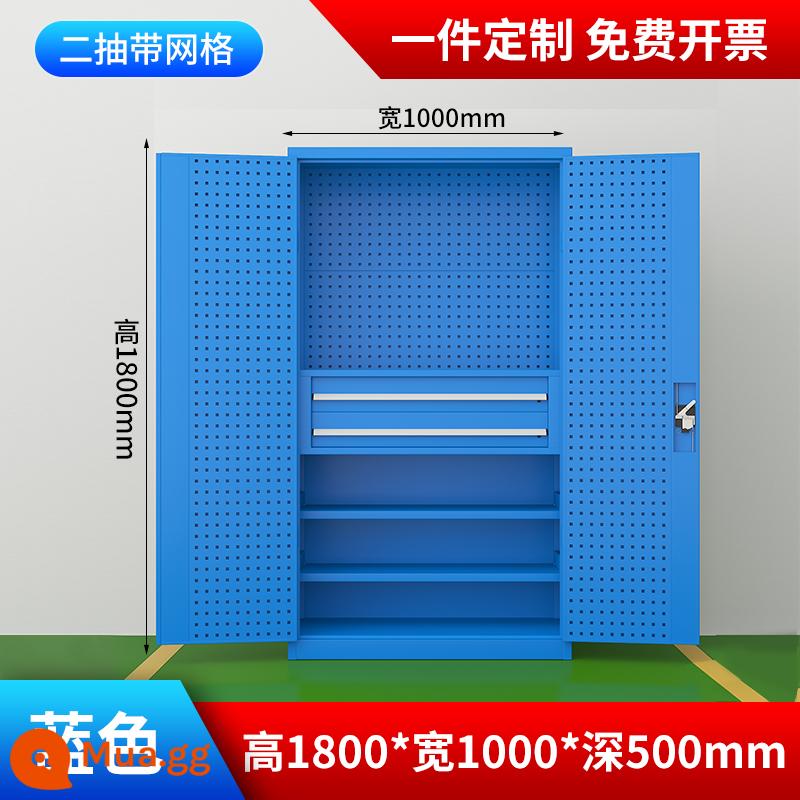Bảo trì xưởng tủ công cụ phần cứng hạng nặng với ngăn kéo đai sắt hai cửa sửa chữa ô tô tủ khóa đa chức năng - Bảng treo dạng lưới kéo 2 chiều (xanh) dày