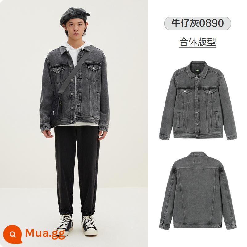 Semir denim jacket nam phong cách retro thời trang Hồng Kông áo khoác mùa xuân khuôn viên trường thời trang áo khoác đường phố đi lại đơn giản - Denim Xám 0890