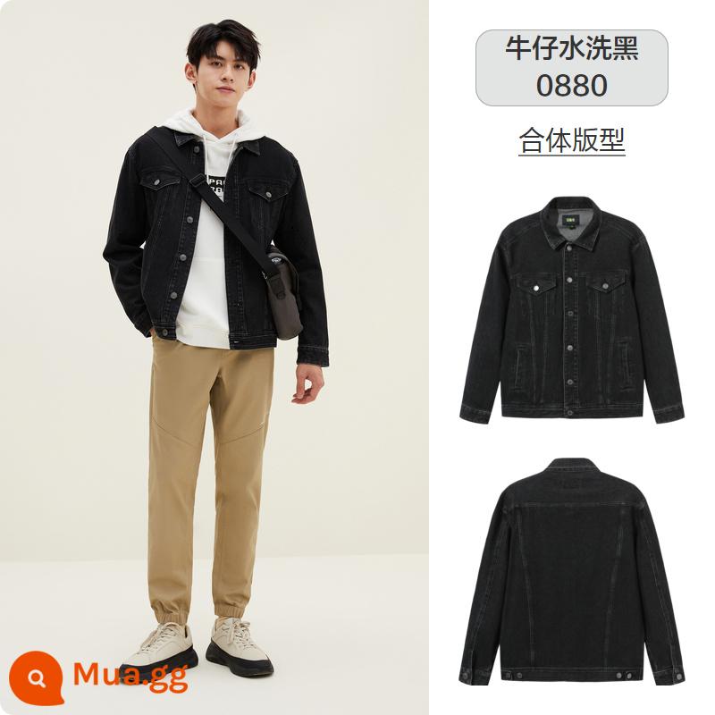 Semir denim jacket nam phong cách retro thời trang Hồng Kông áo khoác mùa xuân khuôn viên trường thời trang áo khoác đường phố đi lại đơn giản - Denim wash đen 0880