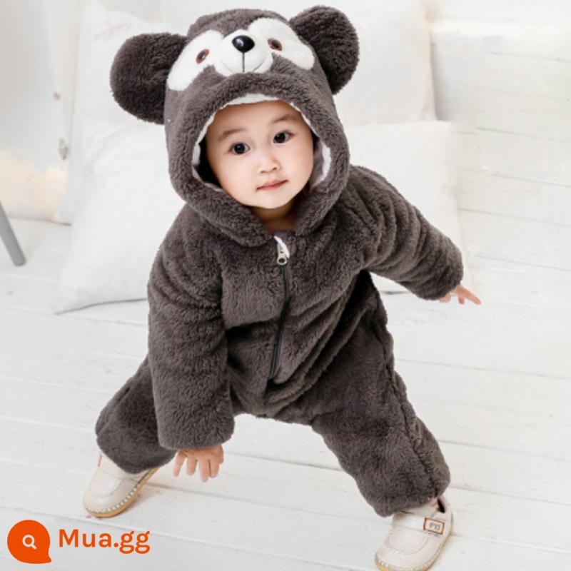 Jumpsuit cho bé siêu đáng yêu, quần áo cotton thu đông, bé nam nữ, bé 1 tuổi đi chơi, quần áo dày dặn - Phiên bản dày màu xám đậm