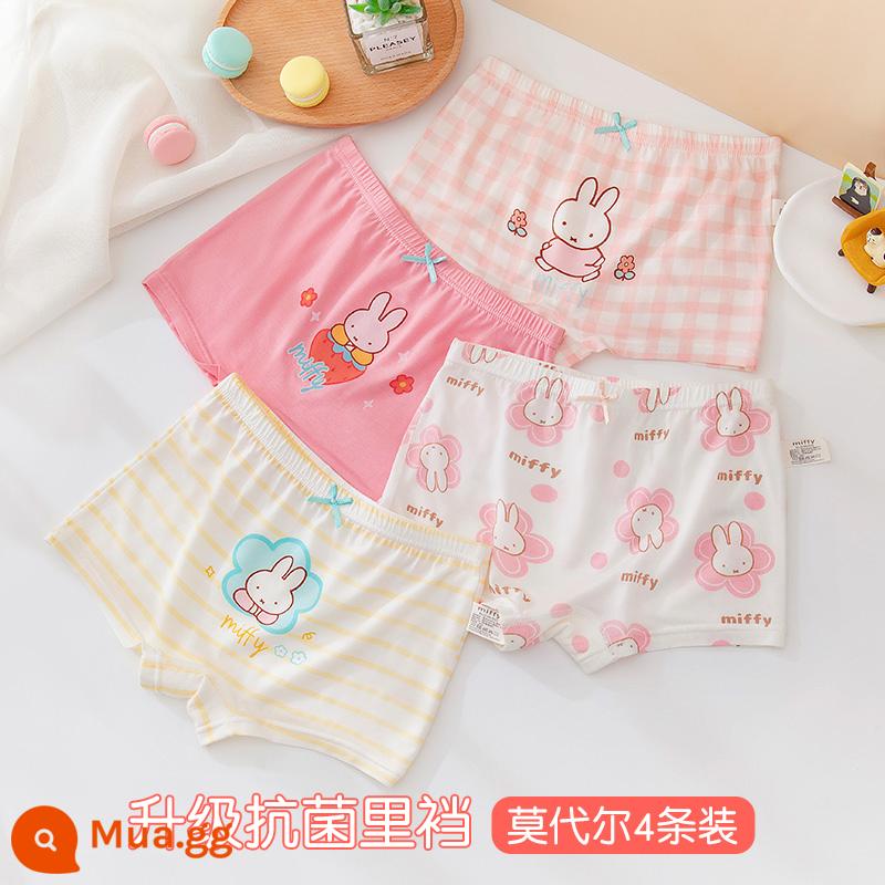 Quần lót trẻ em bé gái cotton boxer bé gái tam giác vuông quần đùi cotton bé gái bé gái quần lót 100% - Kiểu hộp Miffy 511 (bộ 4 gói kháng khuẩn modal)