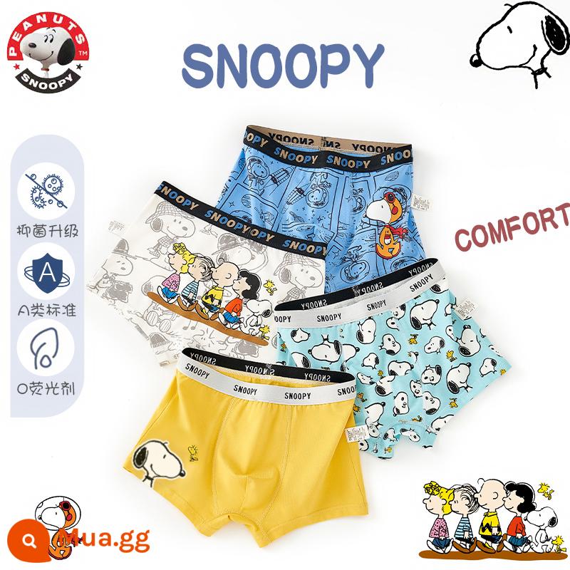 Quần lót trẻ em Snoopy bé trai cotton nguyên chất góc phẳng quần đùi bé trai mùa hè trẻ em 100% - S1002+S1004 (Bộ 4 bông kháng khuẩn nguyên chất Snoopy)