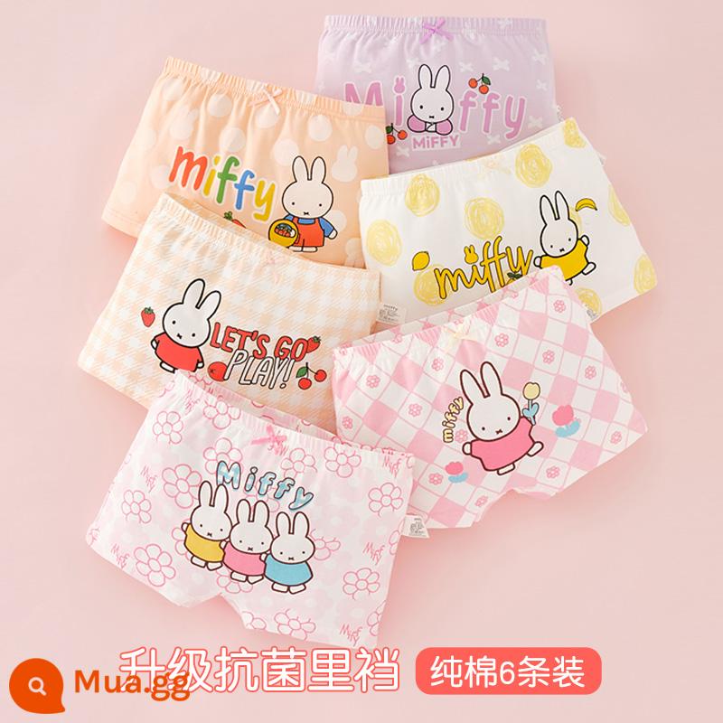 Quần lót trẻ em bé gái cotton boxer bé gái tam giác vuông quần đùi cotton bé gái bé gái quần lót 100% - Miffy 791+7029 kiểu boxer (6 miếng cotton nguyên chất kháng khuẩn)