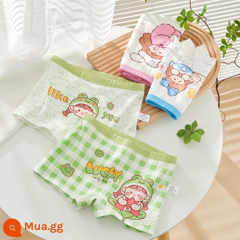 Quần lót trẻ em bé gái cotton boxer bé gái tam giác vuông quần đùi cotton bé gái bé gái quần lót 100% - 7061+7062 (Bộ 4 bông kháng khuẩn nguyên chất)