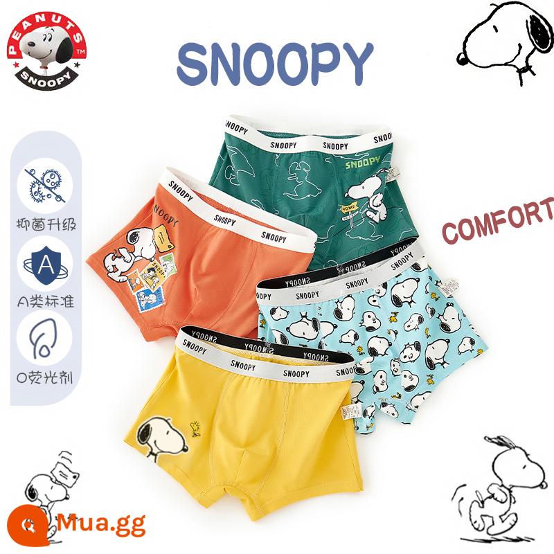 Quần lót trẻ em Snoopy bé trai cotton nguyên chất góc phẳng quần đùi bé trai mùa hè trẻ em 100% - S1002+S1010 (Bộ 4 bông kháng khuẩn nguyên chất Snoopy)