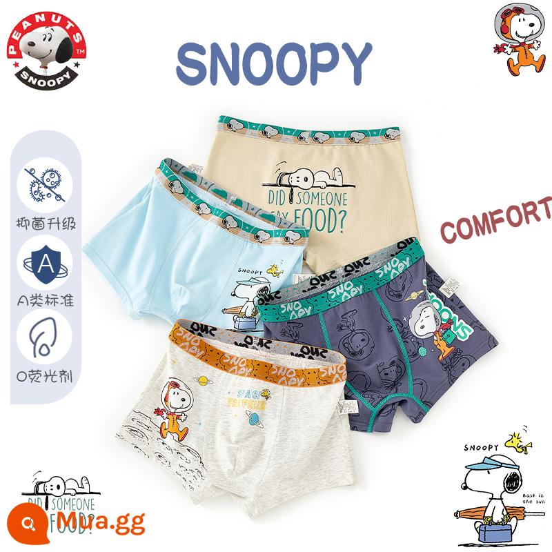 Quần lót trẻ em Snoopy bé trai cotton nguyên chất góc phẳng quần đùi bé trai mùa hè trẻ em 100% - S1001+S1006 (Bộ 4 bông kháng khuẩn nguyên chất Snoopy)