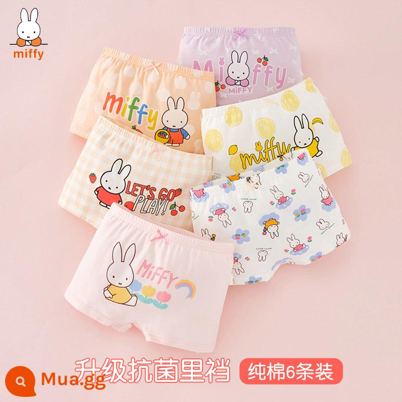 Quần lót trẻ em bé gái cotton boxer bé gái tam giác vuông quần đùi cotton bé gái bé gái quần lót 100% - Miffy 791+7030 kiểu boxer (6 miếng cotton nguyên chất kháng khuẩn)