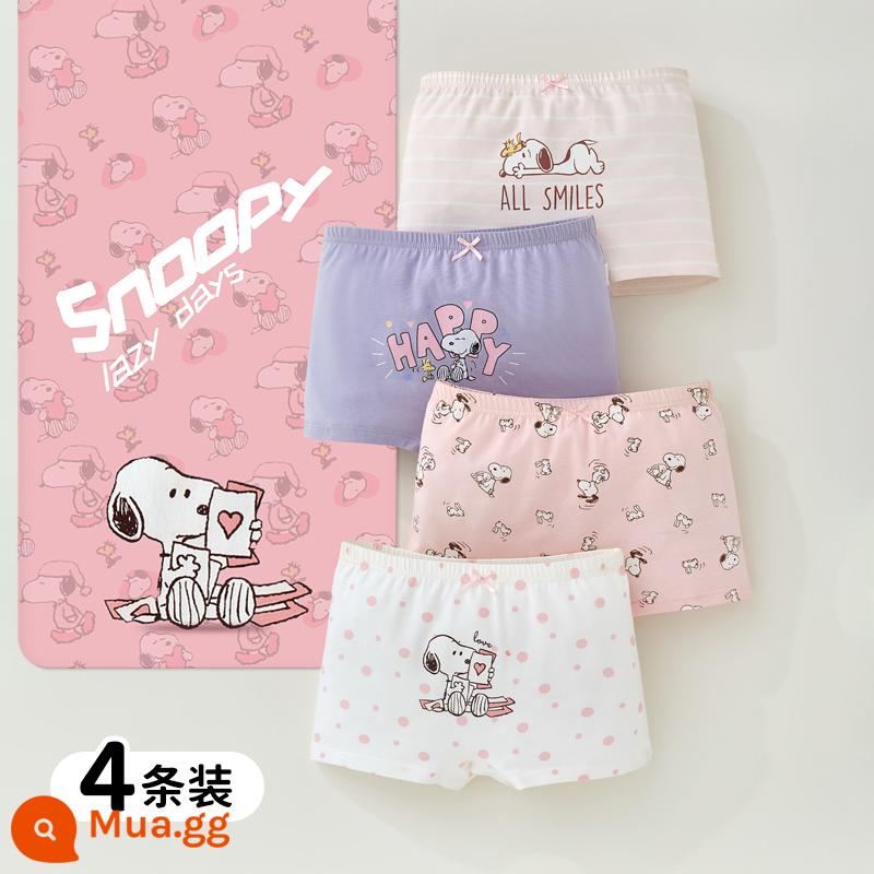 Quần lót bé gái cotton nguyên chất Quần lót boxer trẻ em cho bé gái Quần short bé gái kháng khuẩn 100% cotton không có PP - Snoopy Combo 02 (Bộ 4 Bông Kháng Khuẩn Cotton)