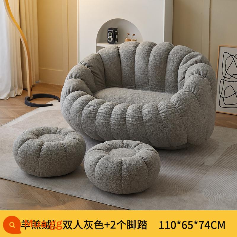 Ghế sofa lười có thể nằm và ngủ trên phòng ngủ tại nhà internet người nổi tiếng ban công ghế phòng chờ giải trí phòng ngủ túi đậu ghế sofa nhỏ - (Xám) Ghế đôi - cỡ lớn + 2 bàn đạp - sherpa